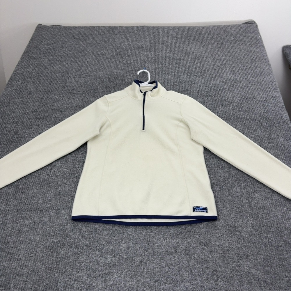 LL Bean Fleece Pullover Womens Cream Polyester Quarter Zip Mock Neck Gorpcore
